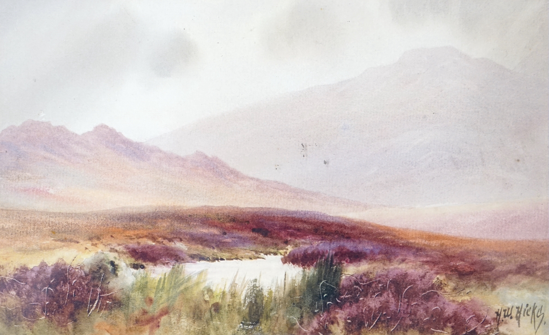 Herbert W. Hicks (1880-1944), watercolour, Moorland scene, signed, 13.5 x 22cm